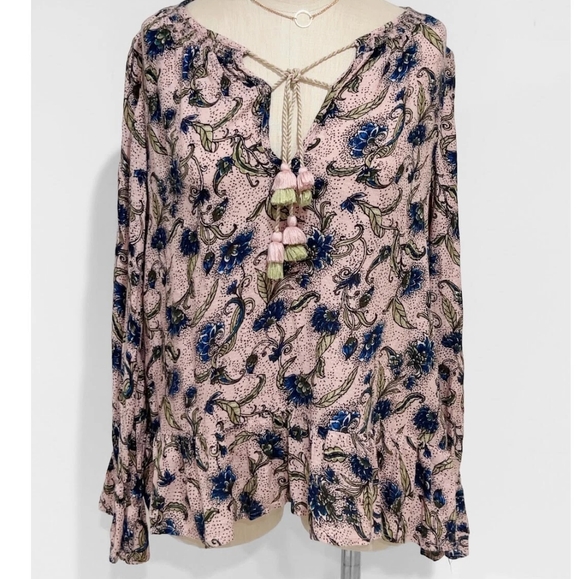 Jessica Simpson Pink Blue Floral Peasant Blouse - Picture 2 of 7